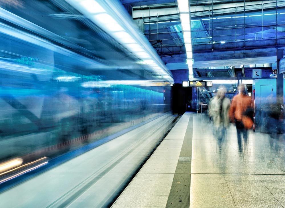 People at train station