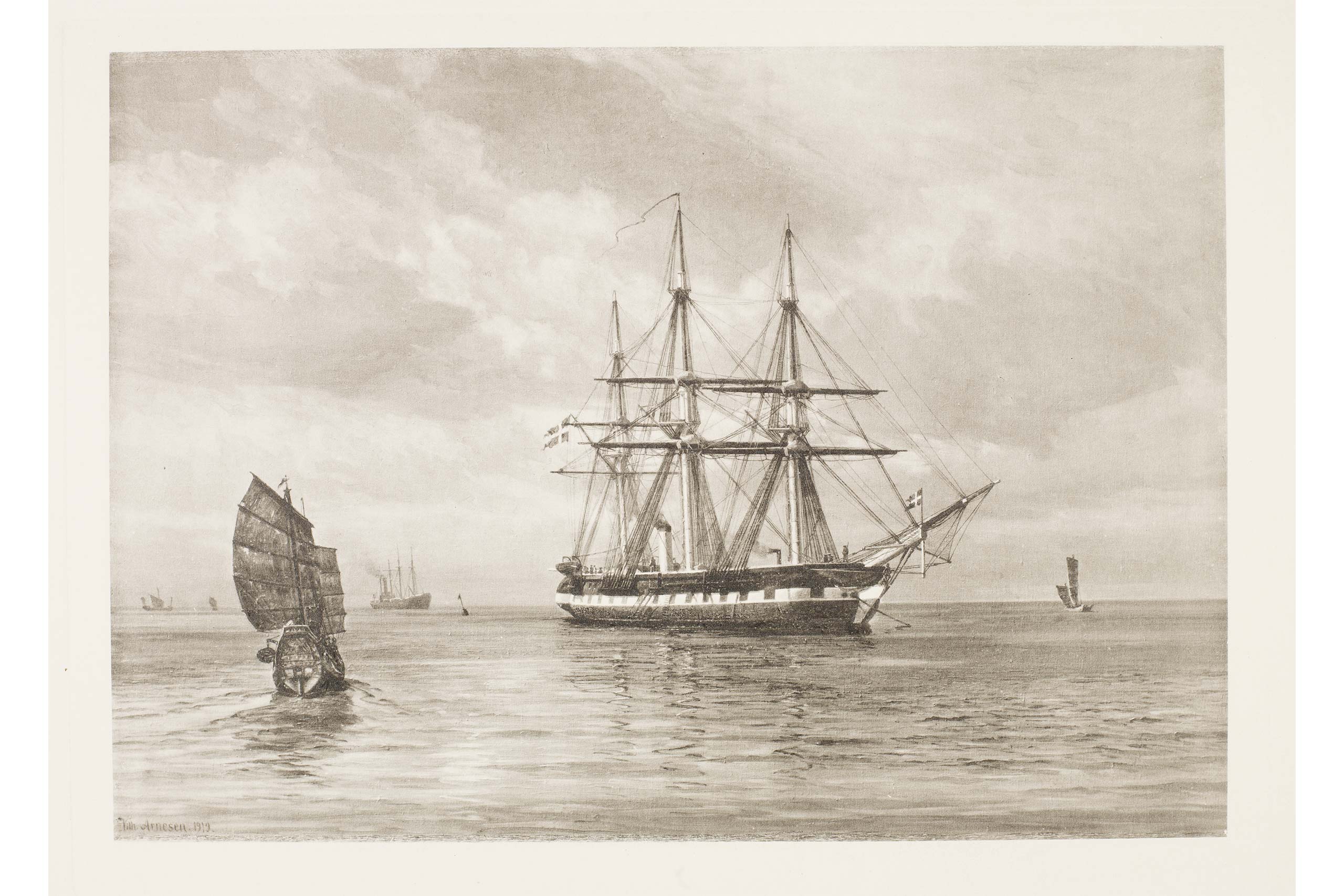 A drawing of the Tordenskjold ship, which set out to lay the first submarine cables in Hong Kong